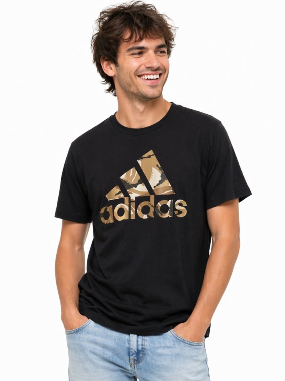 Adidas Mens Essentials Camo Print Short Sleeve Crewneck T-Shirt Black Medium